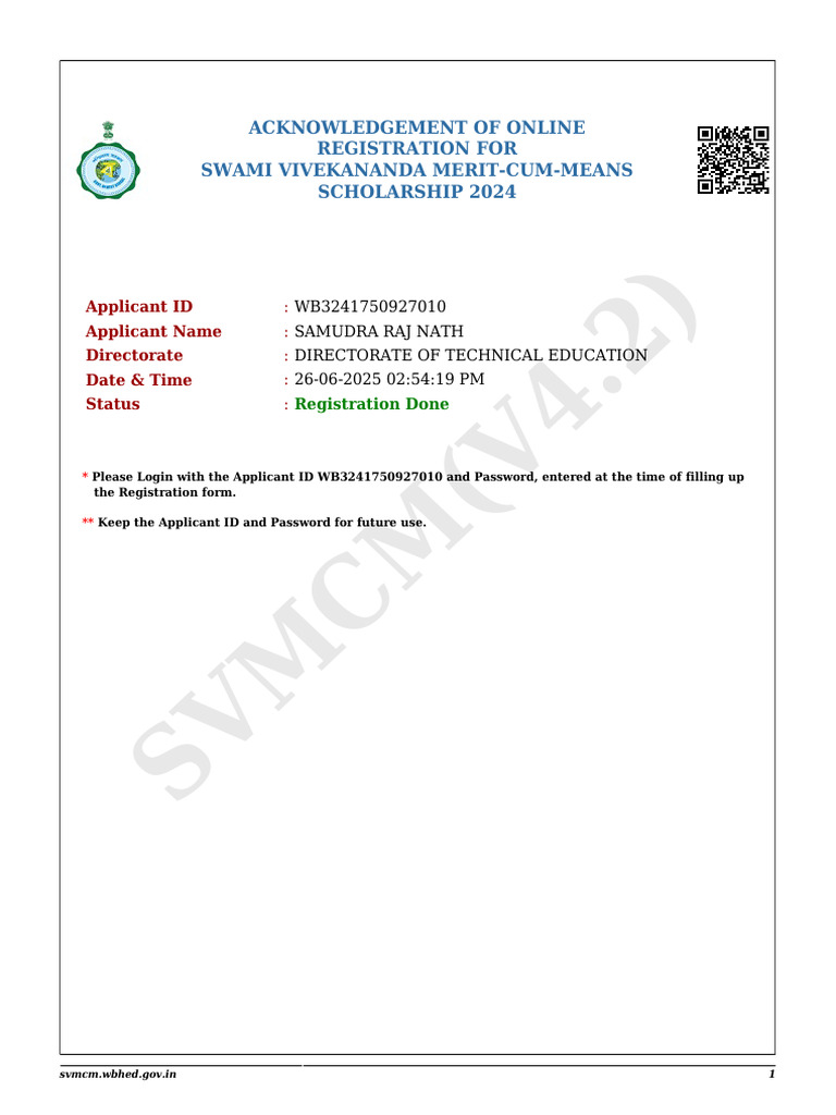 SVMCM 2024 Registration Acknowledgment | PDF