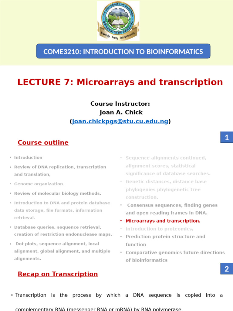 Come3210 Lecture 7 | PDF | Dna Microarray | Complementary Dna