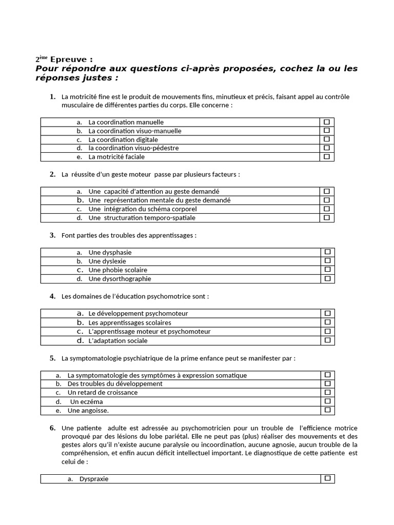Évaluation des Troubles Psychomoteurs | PDF | Autisme | Psychologie ...