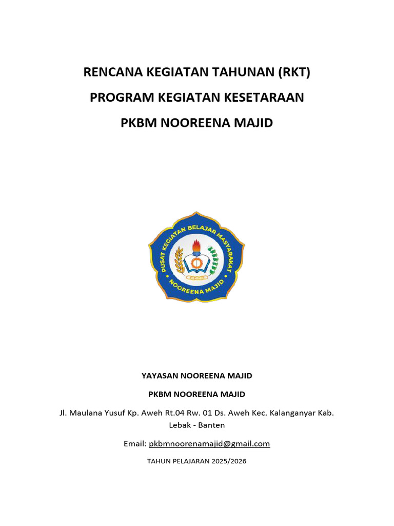 RKT Program Kesetaraan PKBM Nooreena 2025 | PDF
