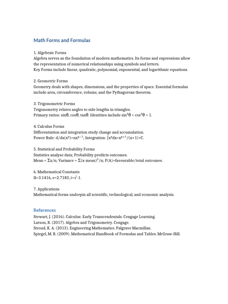 Math Forms and Formulas | PDF
