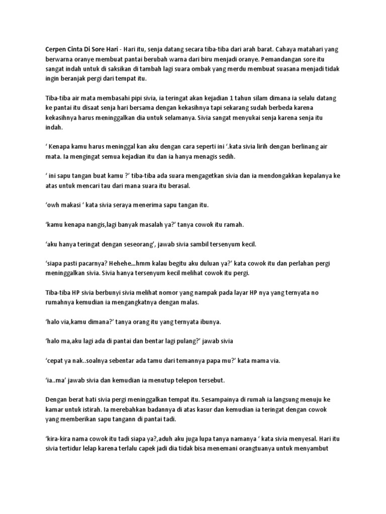Cerpen Cinta Di Sore Hari