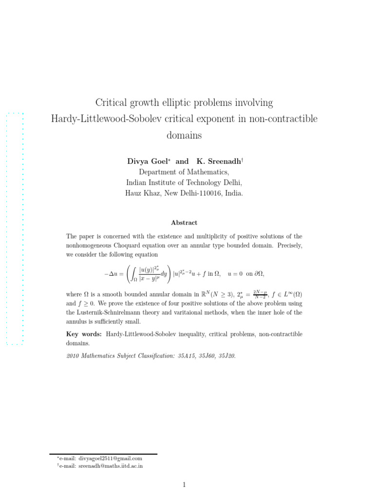 Critical Growth Elliptic Problems in Domains | PDF | Mathematical ...