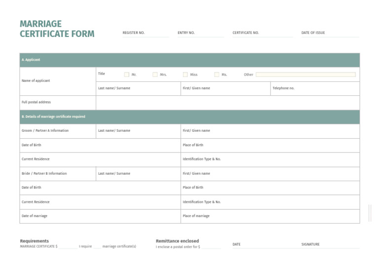 Marriage Certificate Application Form | PDF