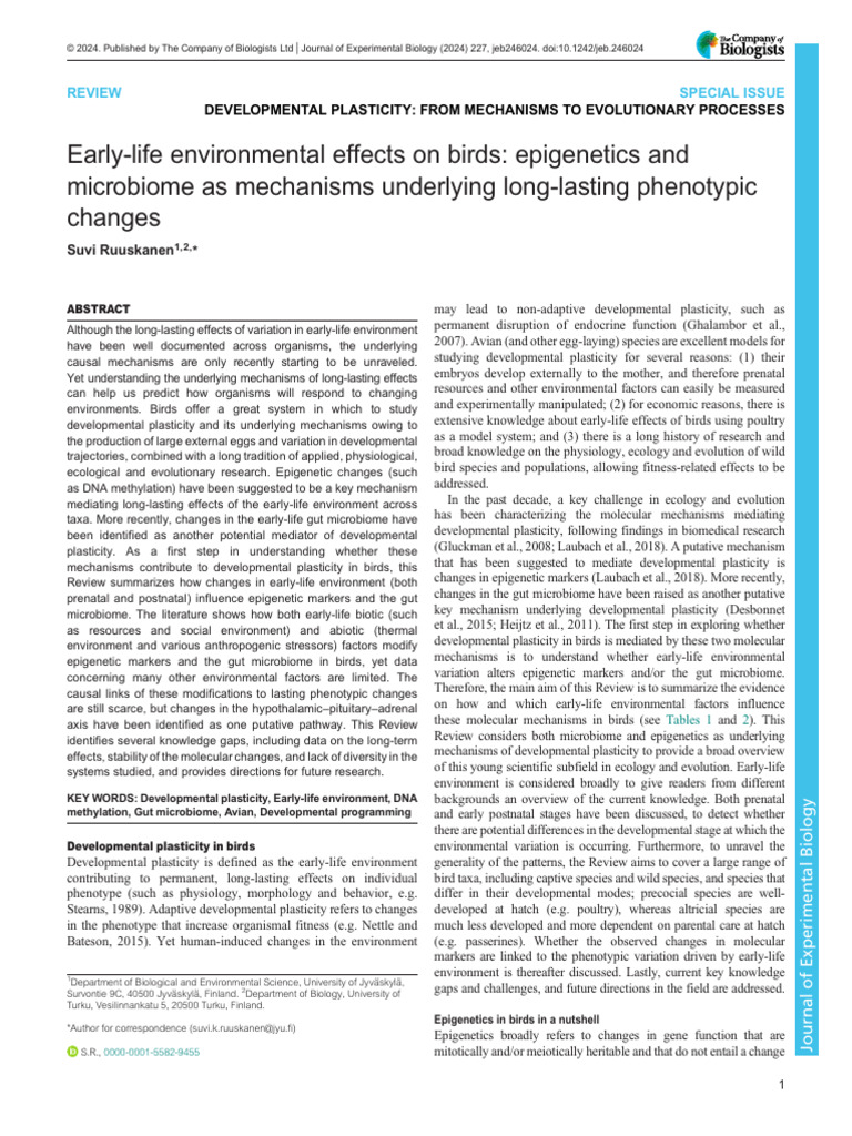 Early-Life Environment Effects on Birds | PDF | Epigenetics | Gene ...