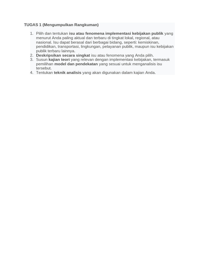 Tugas 1 Implementasi Kebijakan Publik | PDF