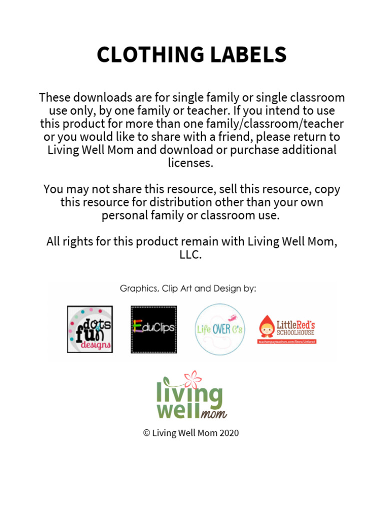 Printable Clothing Labels For Kids Download | PDF