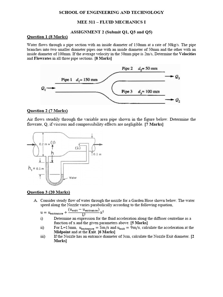 Fluid Mechanics Assignment Solutions | PDF | Pump | Flow Measurement
