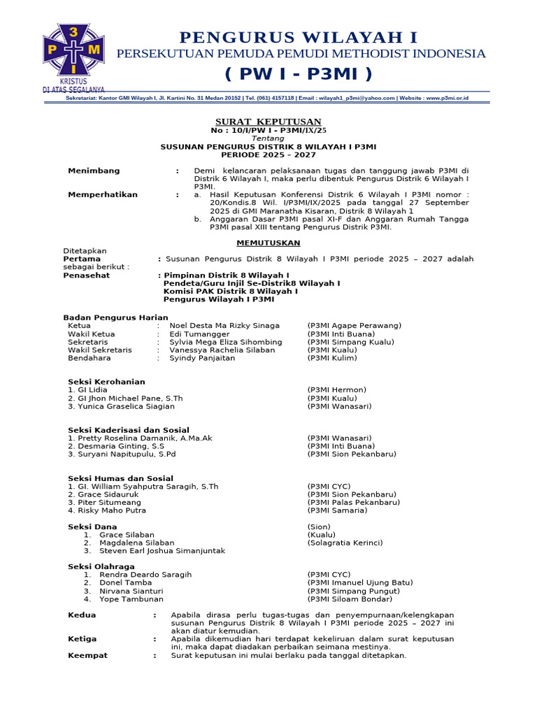 Susunan Pengurus Distrik 8 P3MI 2025-2027 | PDF