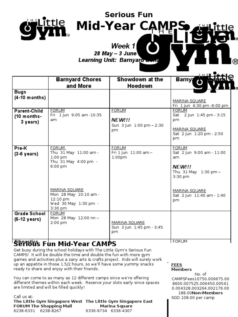 The Little Gym Mid Year Holiday Camps 2012 PDF Physical Exercise