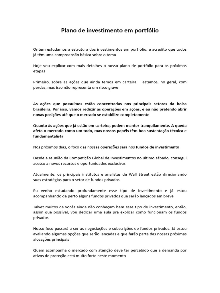 Plano de Investimento em Portfólio | PDF | Investimentos | Dividendo