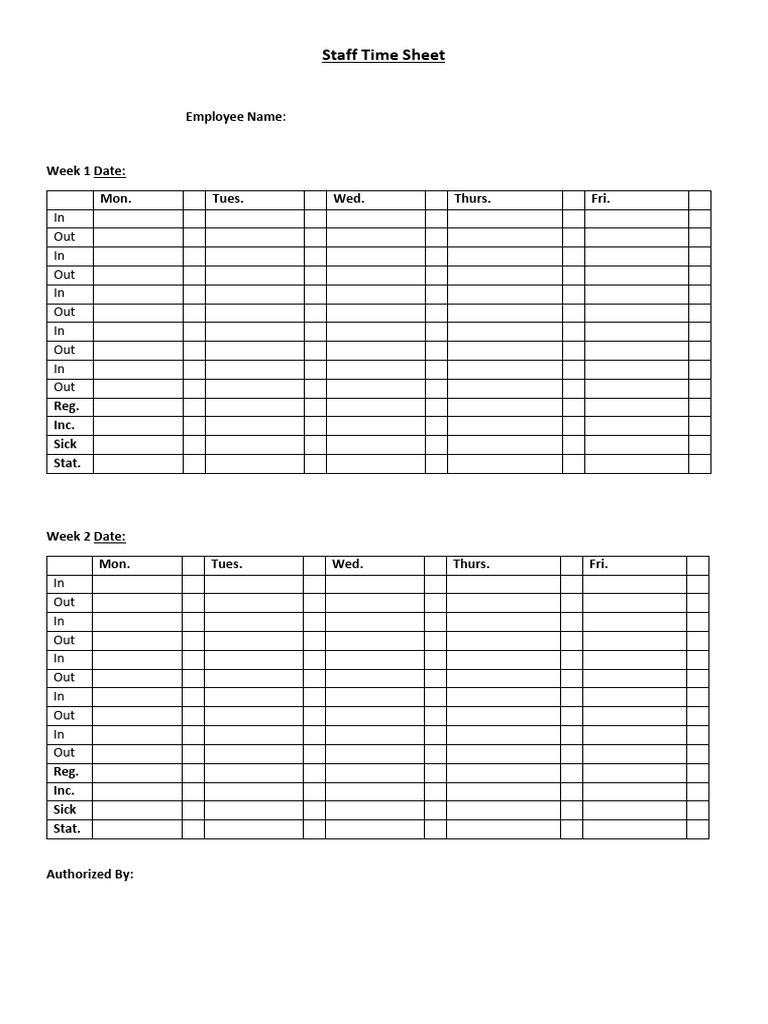 Staff Time Sheet PDF Fillable Form Sept.18 To 29,'23 | PDF
