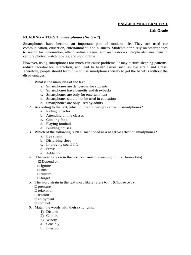 11th Grade English Mid-Term Test Guide | PDF | Air Pollution | Pollution