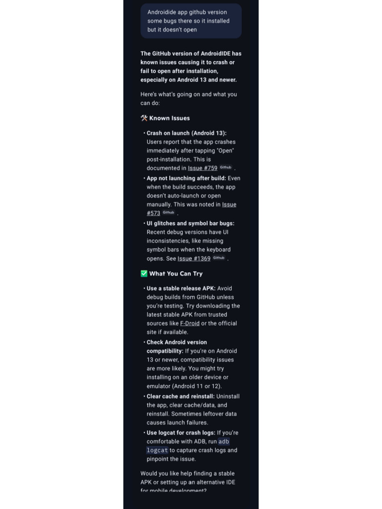 Github Androidide Not Ubdated For Android 12 & Above So Bug Show | PDF