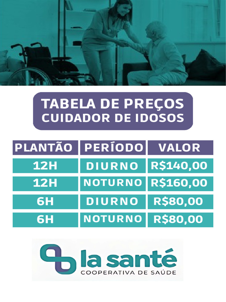 Tabela de Preços Cuidador de Idosos 2023 | PDF