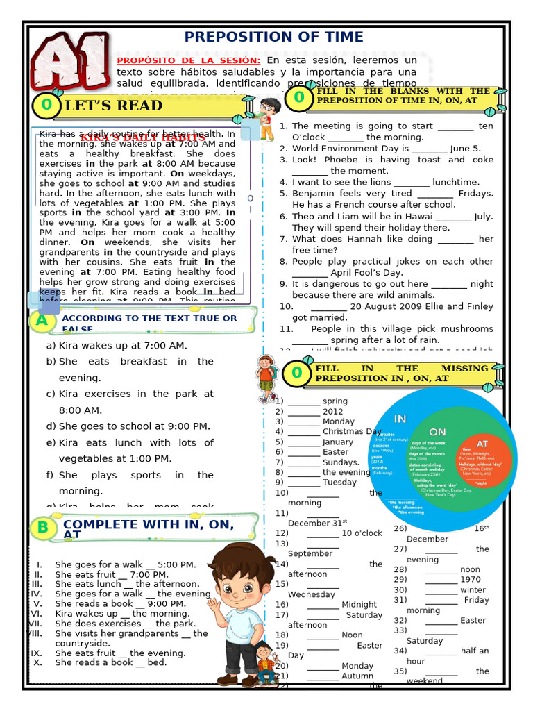 Ficha 01 - Sem 03 - Jec - A1 - Preposition of Time | PDF