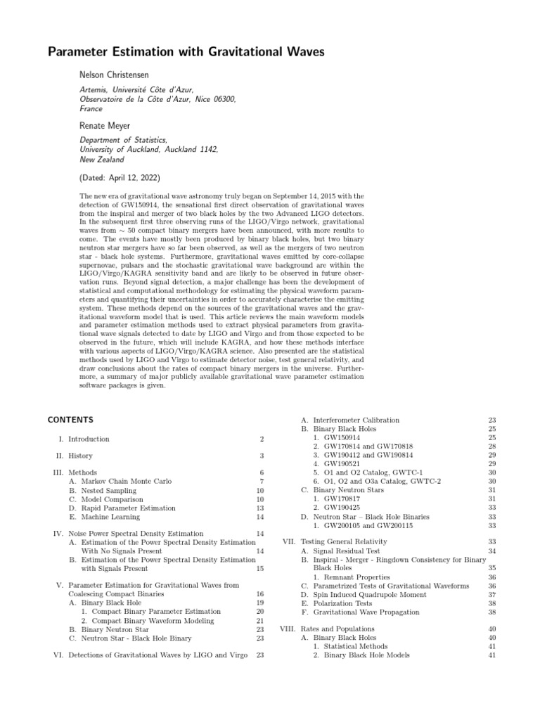 Parameter Estimation With Gravitational Waves | PDF | Gravitational ...
