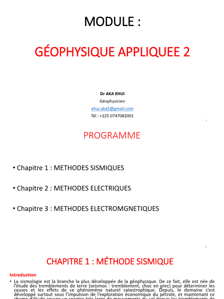 Méthodes Sismiques en Géophysique Appliquée | PDF | Sismologie ...