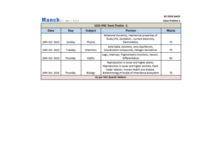 2026 HSC Semi Prelims Schedule | PDF