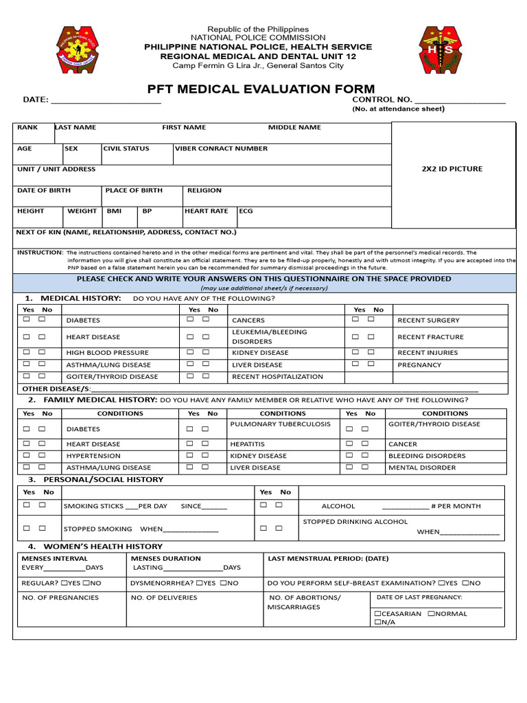 PNP Physical Fitness Test Evaluation Form | PDF | Menstruation | Pregnancy