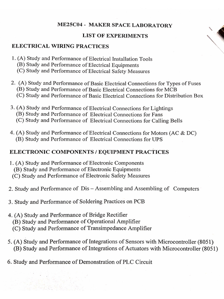 Makerspace Laboratory - List of Experiments | PDF