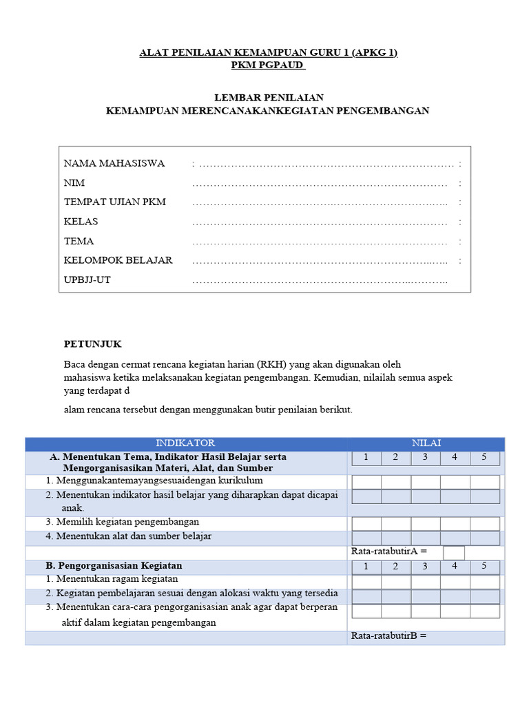 Format APKG 1 & 2 (PAUD - SPAD4304.03 Universitas Terbuka) Berdasarkan ...
