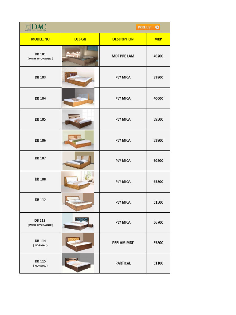 Furniture Price List with MRP | PDF