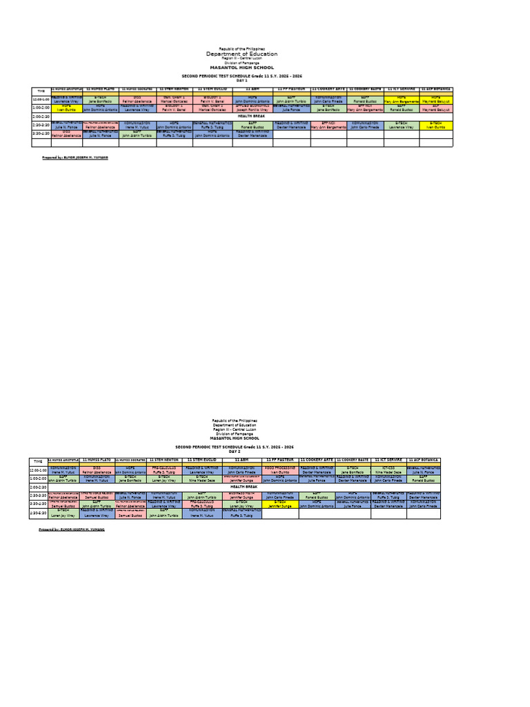Grade 11 Exam Schedule S.Y. 2025-2026 | PDF
