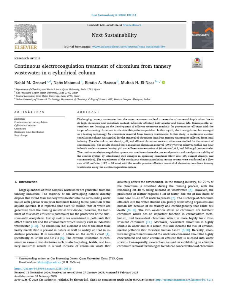 Chromium Removal from Tannery Wastewater | PDF | Chemistry | Physical ...
