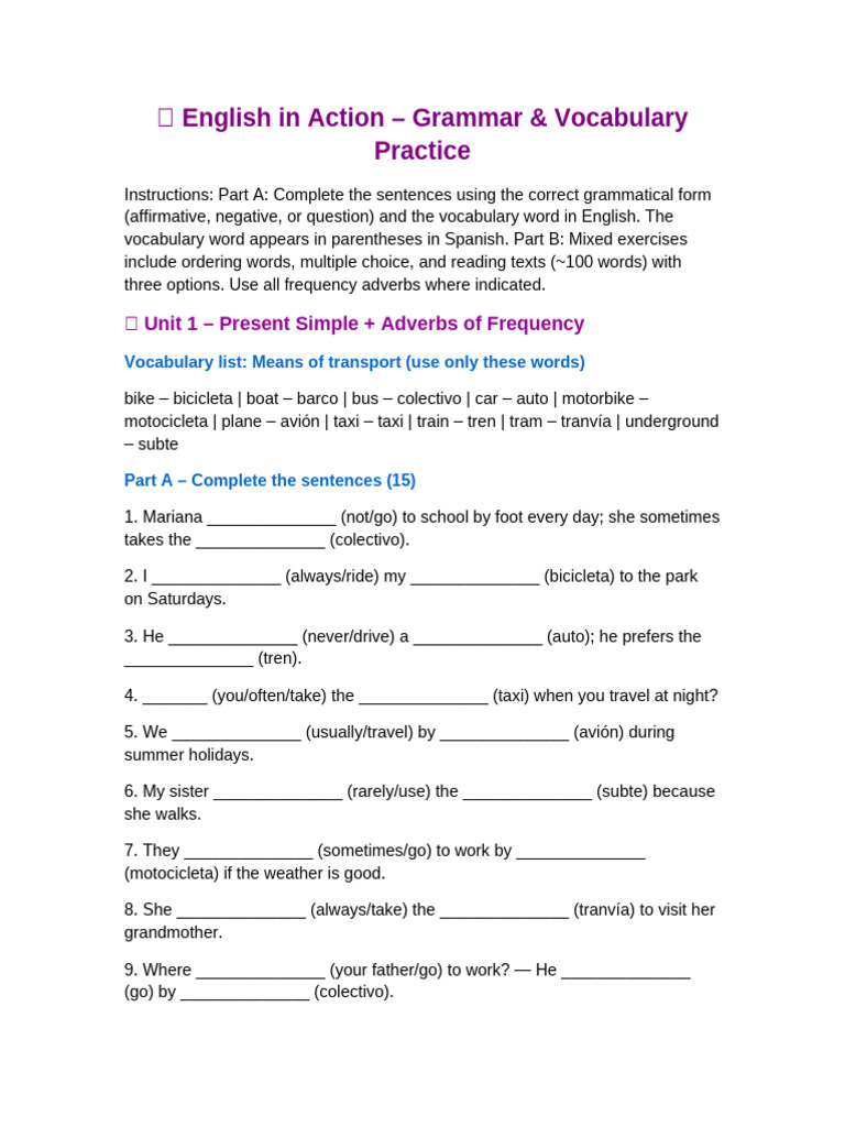 English Grammar: Present Simple Practice | PDF | English Language | Syntax