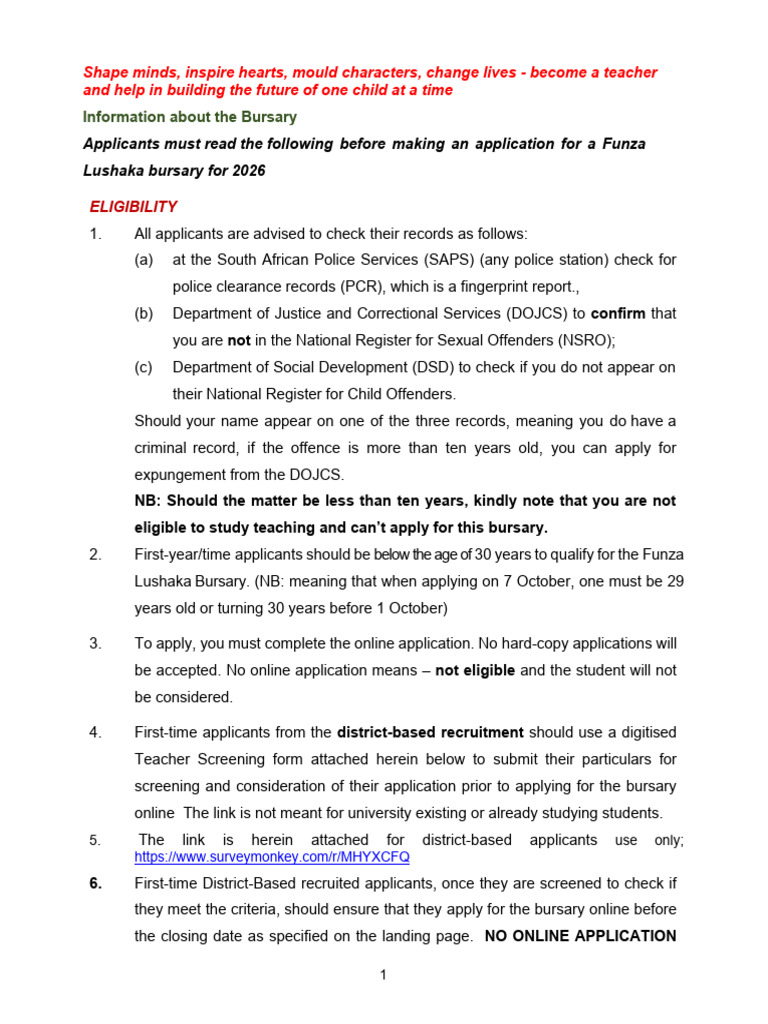 Funza Lushaka Bursary 2026 Guide | PDF | Educational Stages