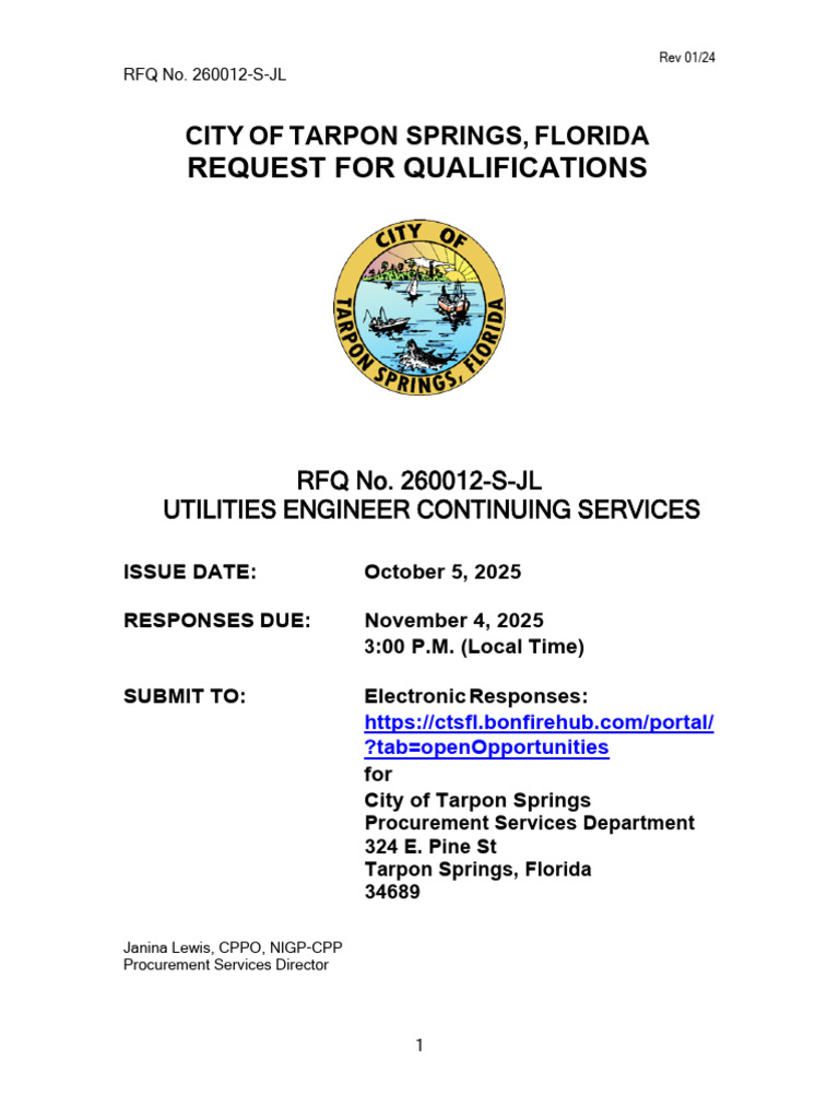 Tarpon Springs RFQ Package 250012SJL PDF E Verify Liability