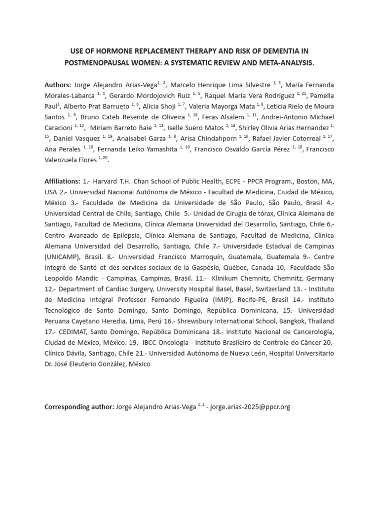 HRT and Dementia Risk in Postmenopausal Women | PDF | Hormone ...