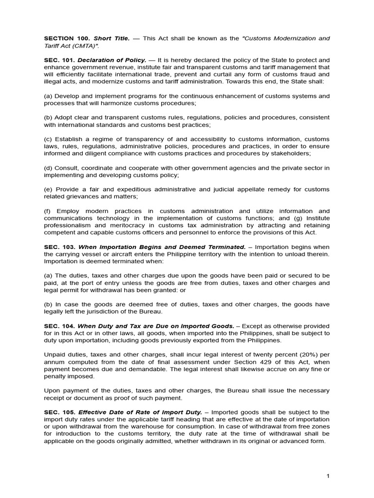 Customs Modernization and Tariff Act | PDF | Customs | Taxes
