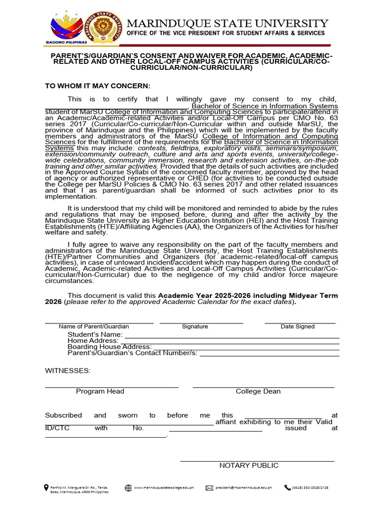 Parent Consent for Student Activities | PDF