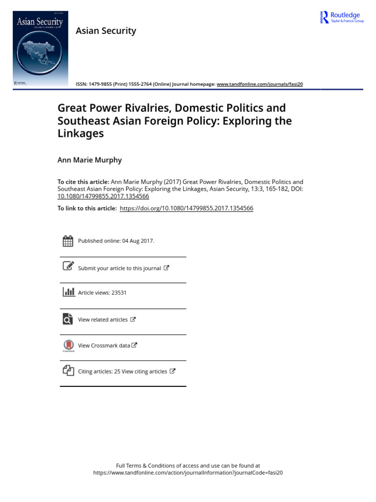 Great Power Rivalries Domestic Politics and Southeast Asian Foreign ...