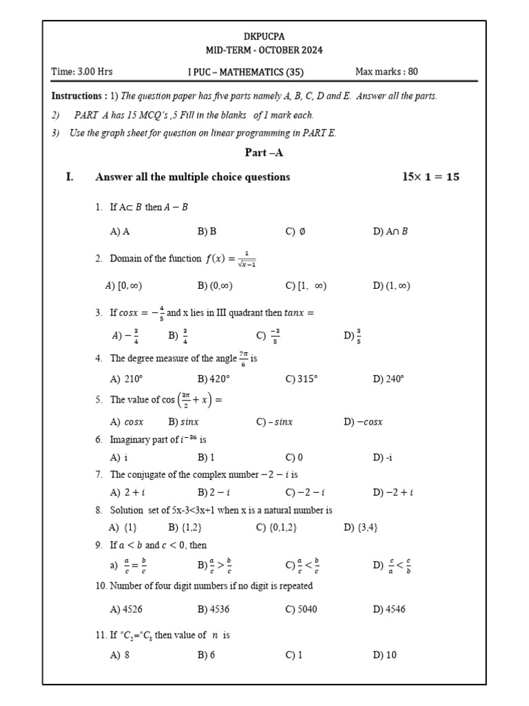 I Pu Mid - Term 2024 DK QP New | PDF | Discrete Mathematics ...