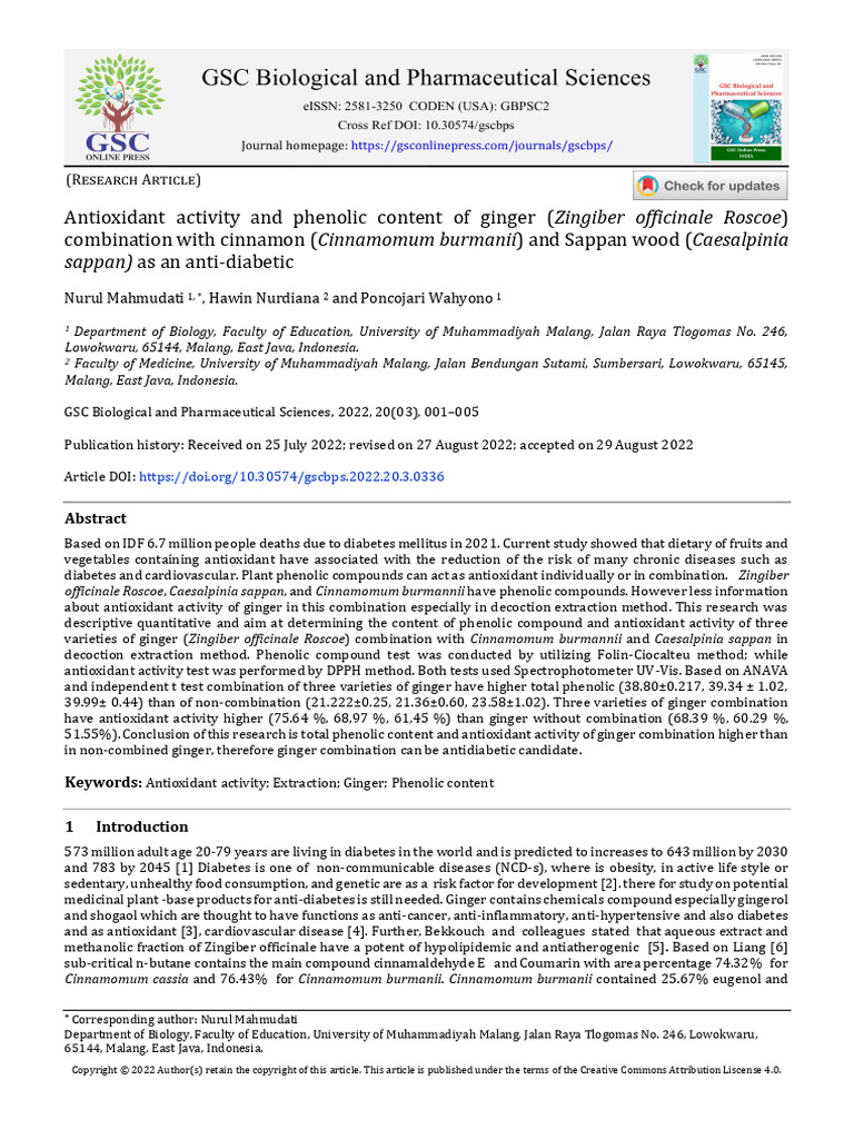 Antioxidant Activity and Phenolic Content of Ginge | PDF | Polyphenol ...