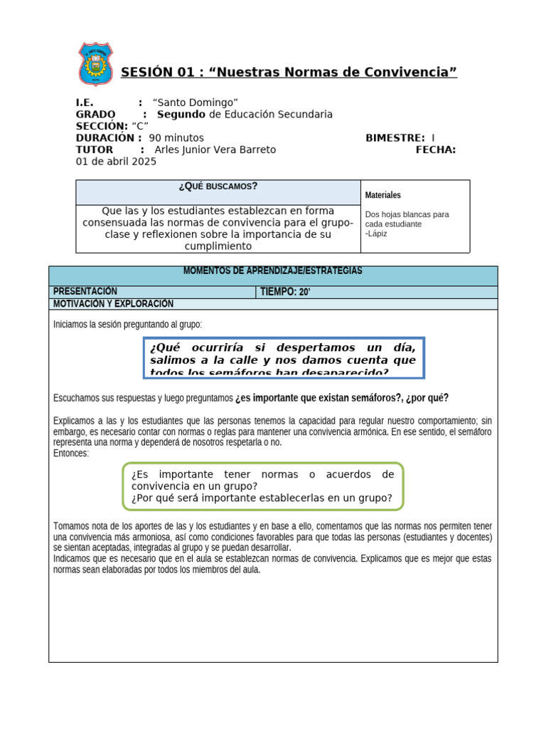 Normas de Convivencia en el Aula | PDF | Salón de clases | Aprendizaje