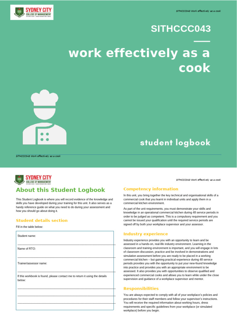 Cook Logbook for SITHCCC043 Training | PDF | Menu | Hors D'oeuvre
