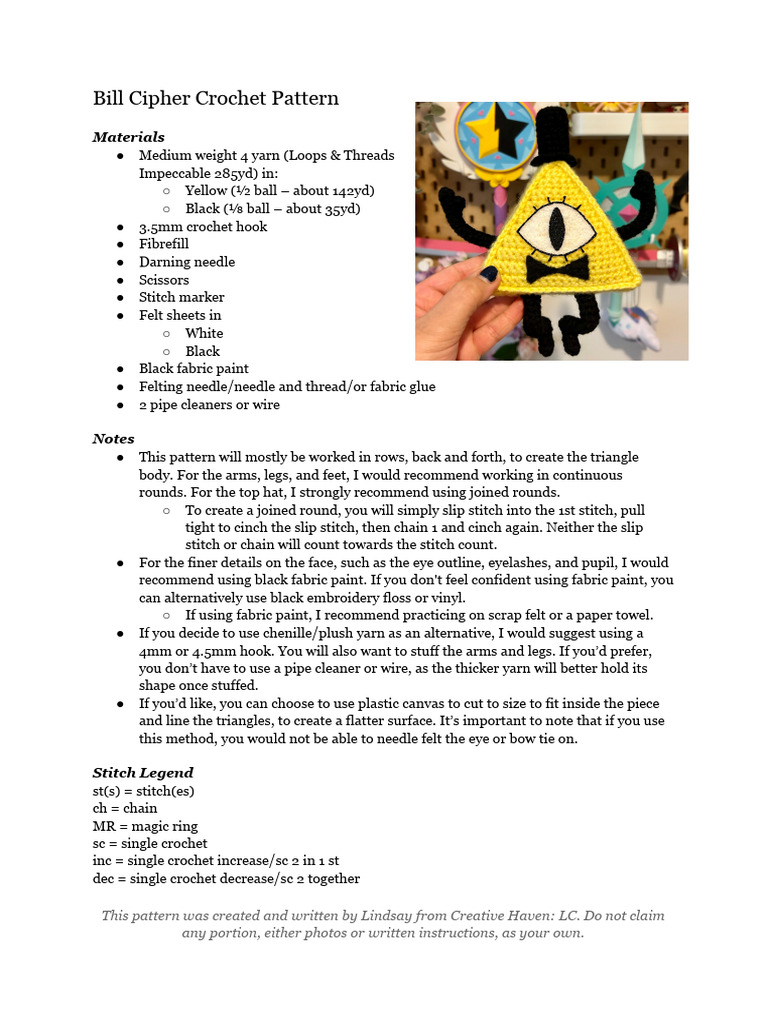 Bill Cipher Crochet Pattern Guide | PDF | Crochet | Yarn