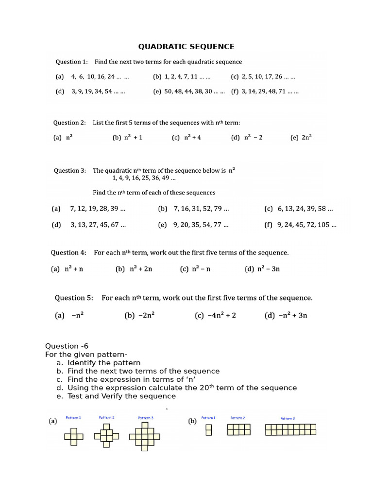 Quadratic Sequence | PDF