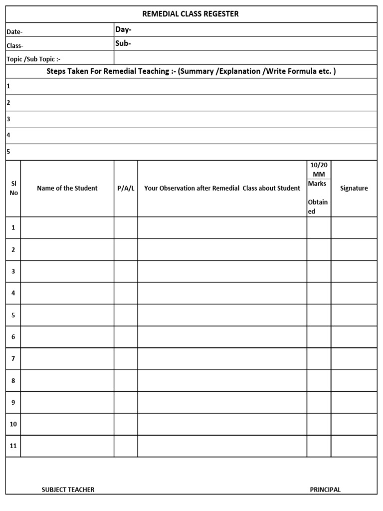 Remedial Teaching Record Format | PDF