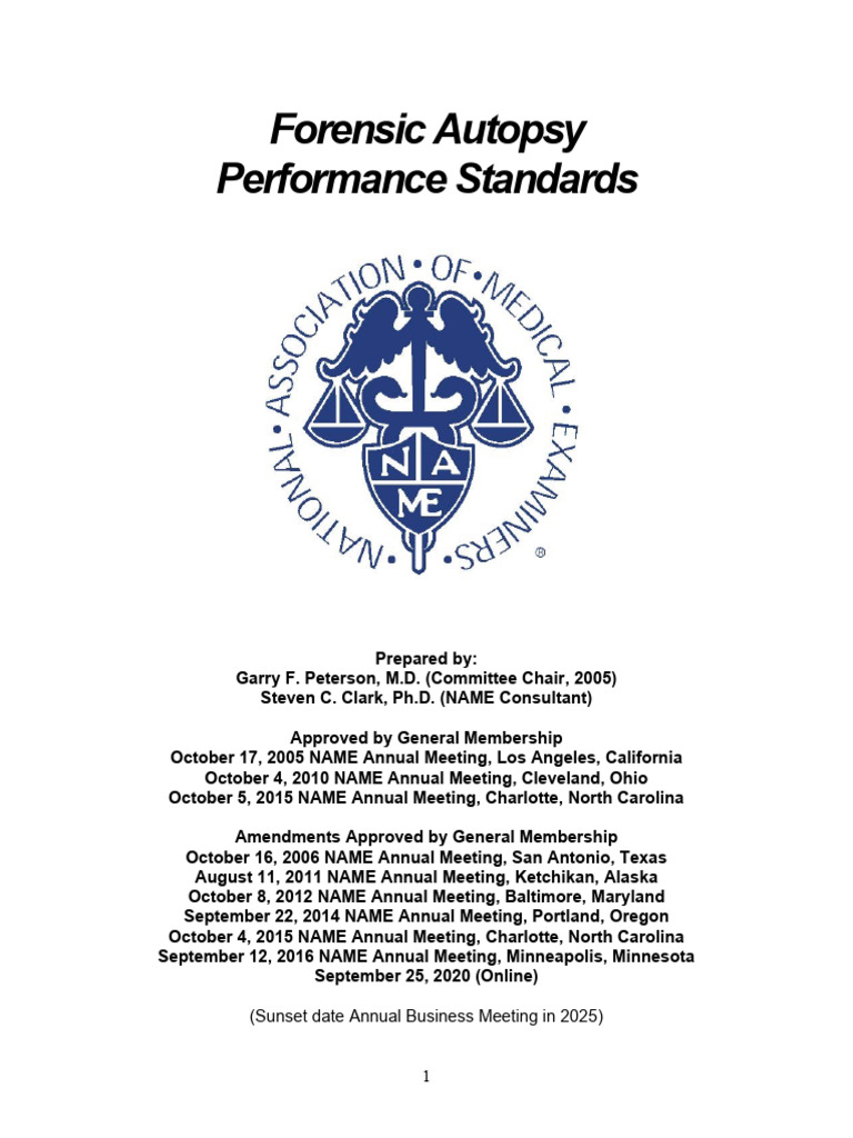 2016 NAME Forensic Autopsy Standards 9-25-2020 | PDF | Autopsy | Pathology