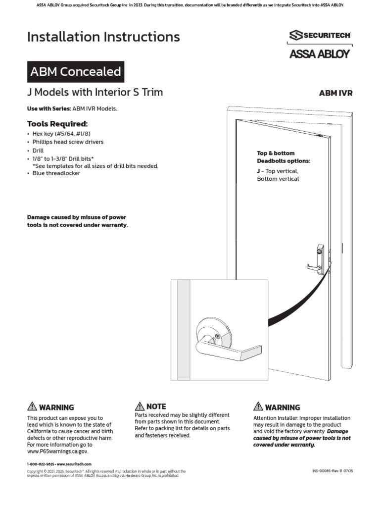 ABM Concealed Lock Installation Guide | PDF | Screw | Door