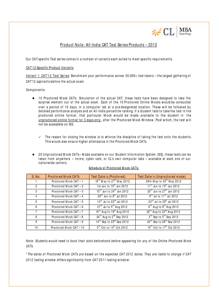CAT 2012 Test Series Guide | PDF