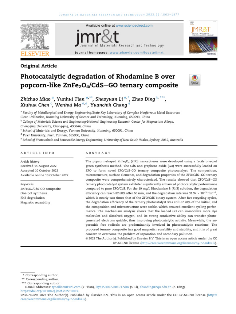 1 s2.0 S2238785422015733 Main | PDF | Nanoparticle | Catalysis