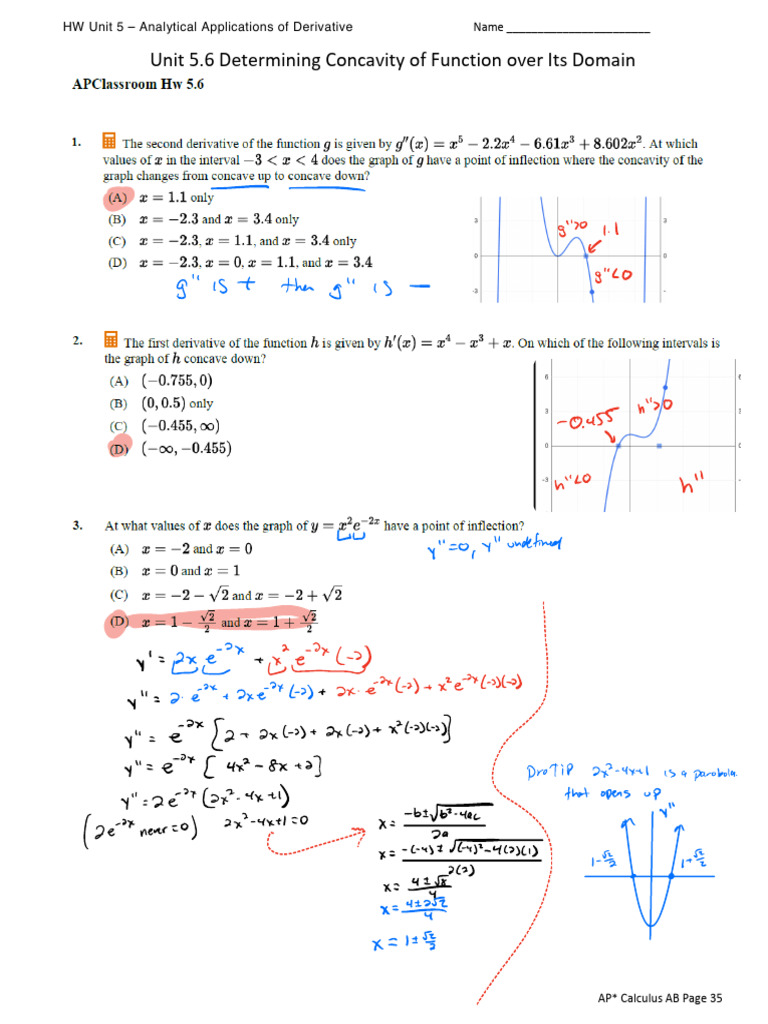 apclass_unit_5.6_hw_key_v6 | PDF | Derivative | Mathematical Concepts