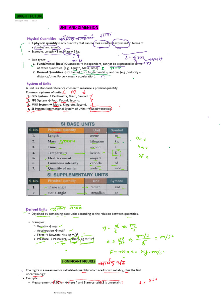 Understanding Physical Quantities and Dimensions | PDF | Significant ...
