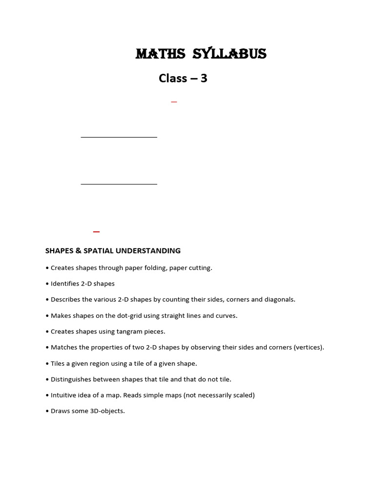 Class 3 Maths Syllabus Overview | PDF | Multiplication | Measurement
